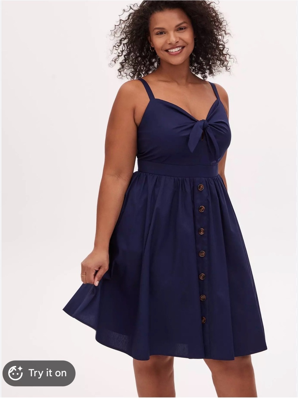 Torrid Navy Blue Poplin Tie-Front Mini Skater Dress - Size 2 (Plus Size XL / 2X)
